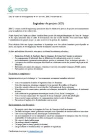 Fiche de poste Ingénieur de projets