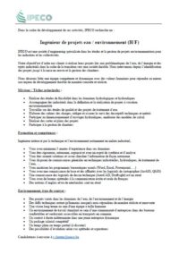 Fiche de poste ingénieur eau et environnement